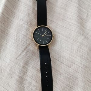 Skagen gold trim, genuine leather watch